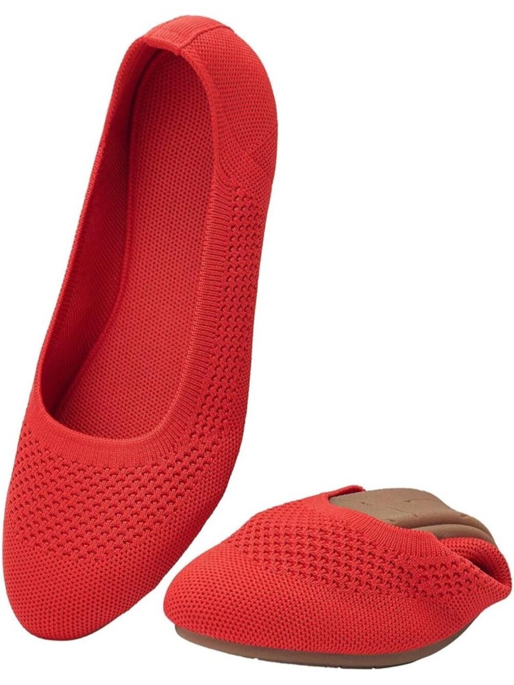 Women's Red Ballet Flats Slip On Comfortable Round Toe Walking Shoes